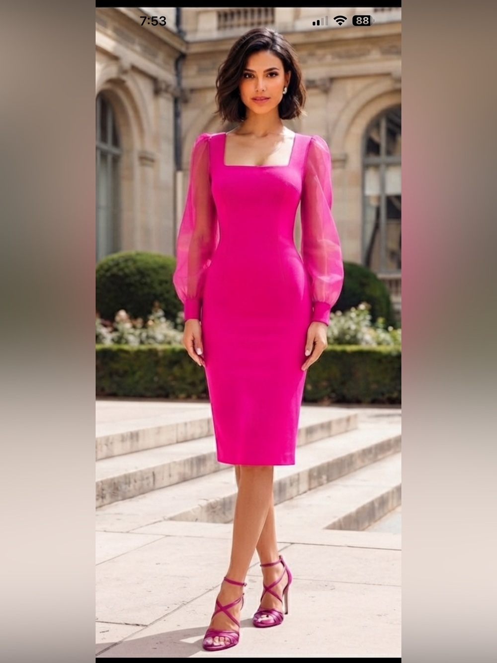 House of Harlow 1960 Festival Fuchsia Dress with Sheer Long Sleeves